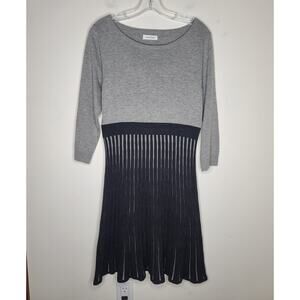 Calvin Klein CK grey black long sleeve pleated sweater dress - medium